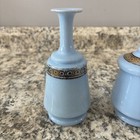Blue Opaline Glass Perfume Bottle Powder Jar Vanity Set Gilded
