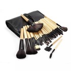 Makeup Brush Set W  Wooden Handles   Case  Angled Fan Flat Tapered  Black beige