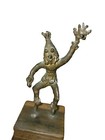 Antique Original Brass Tribal Folk Dancing Figure Statue On Wooden Stand 