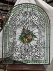 Vintage Large Arched Stained Glass Window Hanging