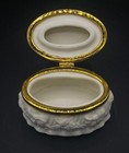 Vintage White Porcelain Floral Trinket Box Gold Trim Hinged Jewelry Ring Box