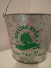 Vtg  Rolling Rock Bucket Of Rocks Metal Galvanized Steel Beer Ice Bucket Handle