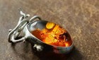 Genuine Amber Stone With Insect In Sterling Silver Bezel Vintage 