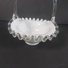 Fenton Silver Crest Milk Glass Ruffled Basket Clear Twisted Handle Vintage