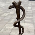 Bronze Sculpture Asclepius Statue Medicine Snake Rod Caduceus Art Vintage Marble
