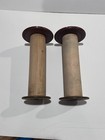 2 Vintage Primitive Wooden Spools Large 9-1 2    H Textile Factory Bobbins