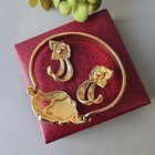 Vintage Avon Gold Tone Pink Enameled Stud Earrings Bracelet 7  Wrist Set