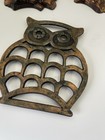 Vintage Owl Decor Lot Cast Iron Trivet   Ceramic Wall Plaques 70s