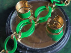 Vintage Monet  Vibrant Green   Gold Chain Bracelet   Clip On Hoop Earrings Set
