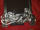 Vintage Large Silver Finish Art Nouveau  Lady Dresser Mirror Hang Or Stand 19x11