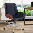 Mid-back Office Chair Black Real Leather Executive Office Task Computer Chair