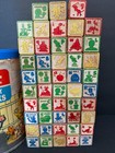 Vintage Playskool Sesame Street Wood Blocks Set Of 48 In Canister 1975