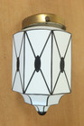 Art Deco 1930s Pendant Light Geometric Opaline Glass Milk Shade Brass Gallery
