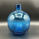 Beautiful Hand Blown Teal Blue Etched Art Glass Bottle Vase Boho 9    Tall