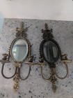 Vtg Hollywood Regency Ornate Mirror Wall Sconces With Candle Holders  set Of 2 