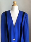 Stunning Vtg Escada Couture Blue W black Velvet Gold Buttons Blazer Jacket 42