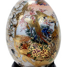 Satsuma Hand Painted Decorative Ceramic Egg 24k Gold Pheasants Cranes Wood Stand