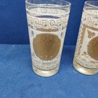 Vintage Mid-century Set 3 Drinking Glasses Frosted With  Gold Medalion Euc 