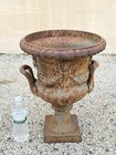 French Classical Style Cast Iron Urn Form 17  Garden Yard Planter Pot W  Faces