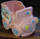 Vintage Inarco Planter  japan  Pink Car With Flowers  cb-2048 - Gd Condition