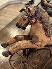 Antique Wooden Horse Pull Toy On Metal Wheels W  Saddle   Mane   10    Tall