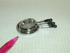Miniature Heavy 3-piece Silver Metal Skillet Set W black Handles  Dollhouse 1 12