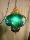 Vintage 1960s Green Glass Hanging Swag Lamp W  Chain