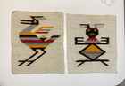 Pair Of Vintage Hand Woven Wool Tapestry Wall Hangings Aztec Design