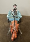 Vintage Cast Iron Farm Wagon W Driver And Mule- Antique Style Blue Painted Toy