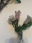 Vintage French Glass Beaded Flowers pink And White