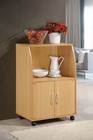 Kitchen Rolling Cart Microwave Cupboard Storage Cabinet Shelf Door Stand  Beech