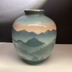 Japanese Porcelain Kutani Vase W     fuku    Mark Misty Mountain Landscape