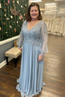 Dusty Blue Mother Of The Bride Dresses  V Neck Long Sleeve Wedding Evening Gown