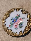 Antique Victorian French Champleve Enamel Floral Motif Button - Gilt Brass 