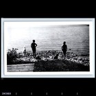 Old Vintage Photo Silhouette Men Women Couples Quartet Sunbathing Beach Lake