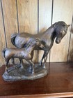 Vintage Horse   Foal Sculpture Bronze Finish Statue Large Rustic Equestrian Dec