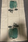 Two Vintage Vera Neumann Linen Towels Green   Red Apple Vivid Color Nwt