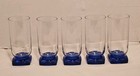 Set Of 5 Vintage Bormioli Rocco Cobalt Blue Square Foot Highball Tumbler Glasses
