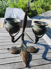 Beautiful Tiffany Studios Bronze Fleur-de-lis Double Candle Holder Candelabra