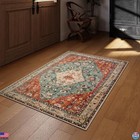 Lahome Boho Tribal 3x5ft Washable Non-slip Rug In Rust dull Teal For Indoor Use