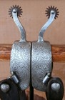 Vintage Engraved Sterling Silver Wide Band Off Set Fleming Horse Spurs  Straps