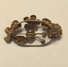 Vintage Gold   Black Flower Brooch Metal Enamel Rhinestone Round Prong Setting
