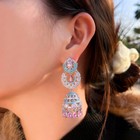 Silver Plated Cubic Zirconia Long Pink Turquoise Chandelier Drop Dangle Earrings