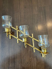 Vtg Solid Brass 3 Voltive Candle Wall Sconce With Glass Adjustable 12x5 