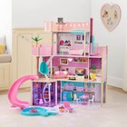 Wooden Dollhouse 4 Story 6 Room Kids Doll House Set With 65 Accessories Included