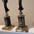 Pair 20th Century French Empire Gilt And Patinated Bronze Candelabra Lamps 