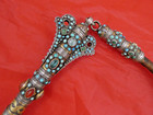 Stunning Antique Silver Horse Whip Turkmen Central Asia Emerald Ruby Turquoise
