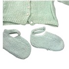 1950 - 60s Knit Baby Cardigan Sweater Booties Set Mint Green Newborn Vintage