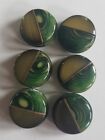 Vintage Lot Of 6 Olive Green Swirl  Bakelite  Round  75 Inch Buttons