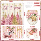 4 Pcs Pink Christmas Bathroom Set Decor 72  Christmas Tree Shower Curtain